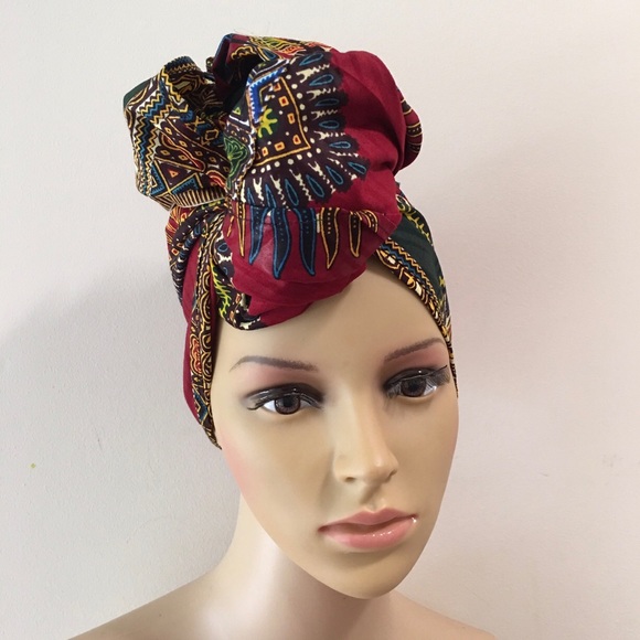 African Print Ankara Red Dashiki Handmade Headwrap - Picture 6 of 9